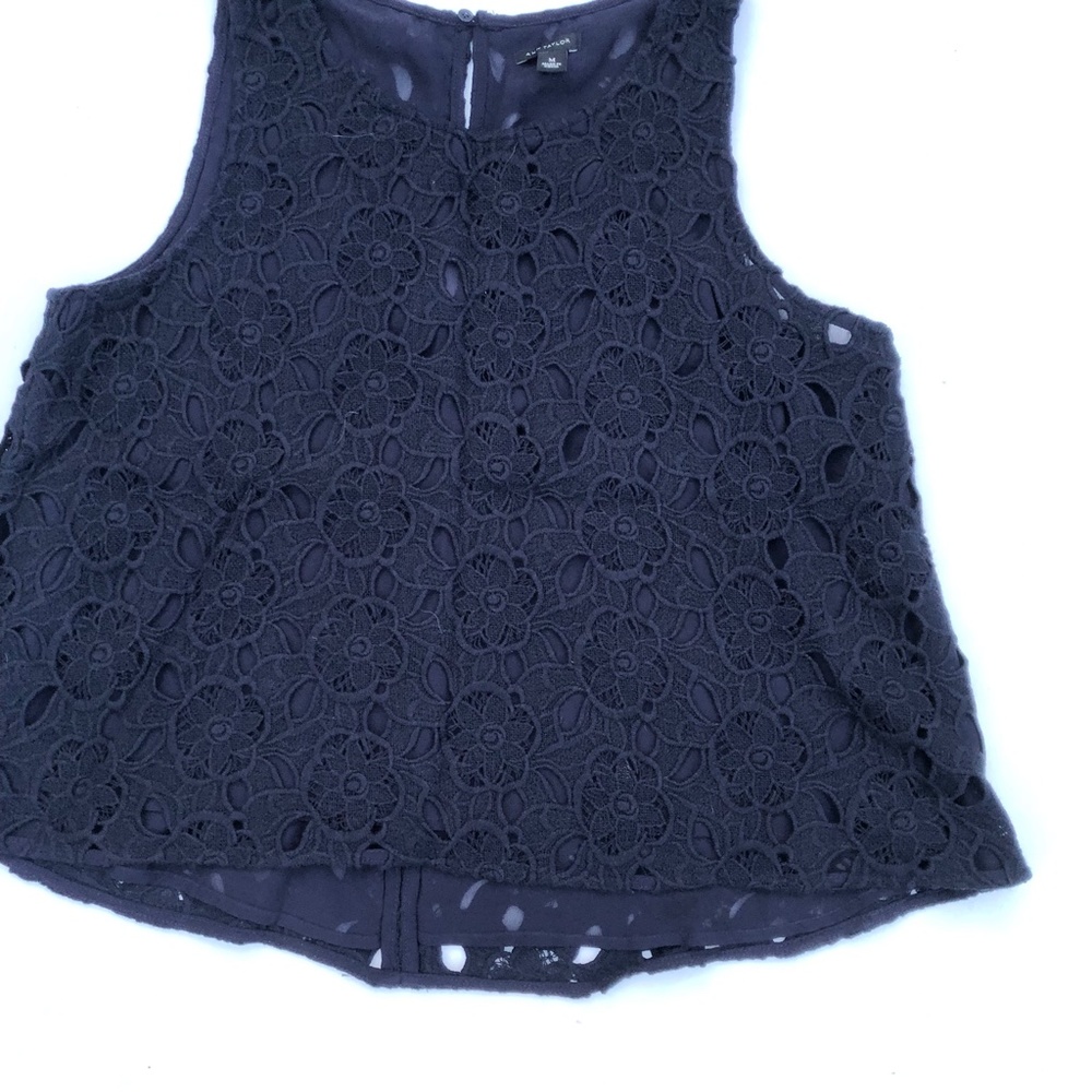 Ann Taylor Navy Blue Lace Sleeveless Blouse - Picture 2 of 4